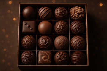 Assorted artisanal chocolates with glossy shells and ganache swirls gift ready