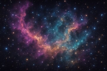 Naklejka premium Vibrant cosmic nebula with colorful stars and dust creating a vivid deep space backdrop