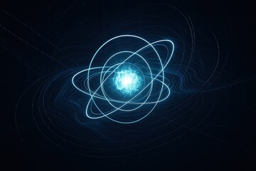 Obraz premium Quantum entanglement rings surrounding a fusion core glowing within particle fields
