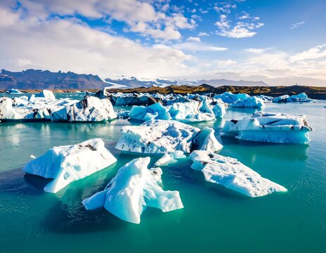 Icebergs in a turquoise lake - Powered by Adobe