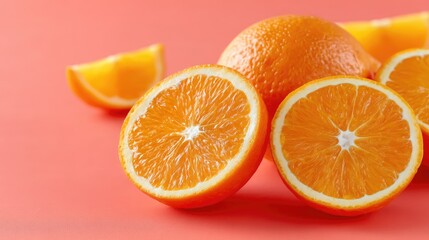 Vibrant Orange Slices Flatlay on Pink Background with Bright Lighting