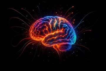 Neural imagination burst with vivid color energy swirling around a luminous human brain