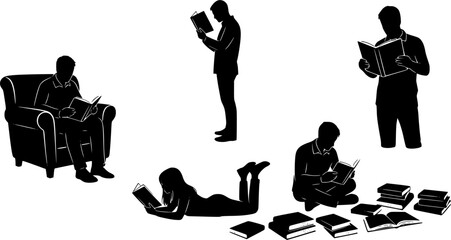 People reading books silhouettes