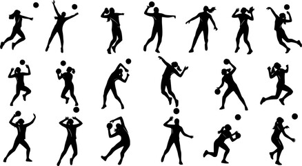 Fototapeta premium Women volleyball player silhouettes, Volleyball player women silhouettes collection