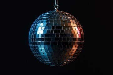 Glam mirrored sphere in dramatic studio light with sparkling reflections