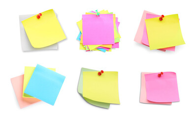 Colorful paper notes isolated on white, set