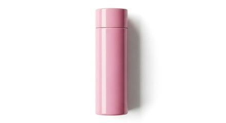 A sleek pink lipstick tube with a cap isolated on a clean white background isolated on white background