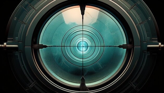 a sniper scope binocular overlay featuring a heavy aged glass transparency effect that alters your image when overlaid it comprises two merged circular shapes within a black frame