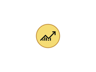 Black upward trending bar graph with arrow inside yellow circle chart finance