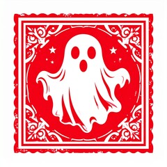 おばけイラストの四角印ハンコ風  © bethko.