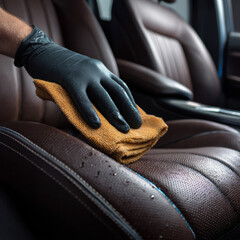 Close-Up of Car Detailing &ndash; Cleaning and Conditioning Leather Seats