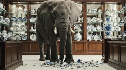 Elephant in the china shop. A concept of being awkward and clumsy. Damage in situations requiring great care and sensitivity
