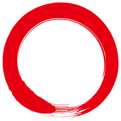 赤い円のイラスト素材。毛筆の手描きで水彩や墨汁で描いたダイナミックなストローク。筆のかすれの質感。背景透過。ベクター。