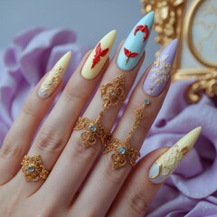 Romantic Rococo-style nail art design