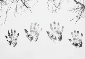 Four Handprints on White Background