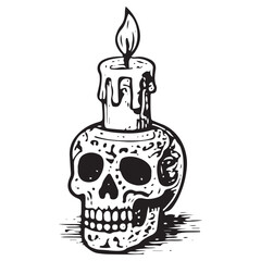 Vintage Day of the Dead Skull Candle Illustration