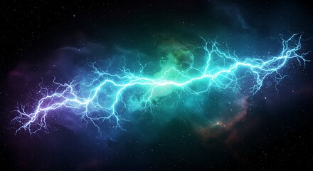Electric lightning bolt graphic in vibrant blue and green against dark background