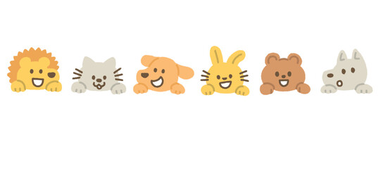 Obraz premium かわいい動物のイラストセット 顔 手描き 素材