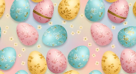 Easter egg seamless pattern pastel colors floral design holiday background
