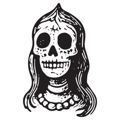 Vintage Day of the Dead Catrina Skull Illustration