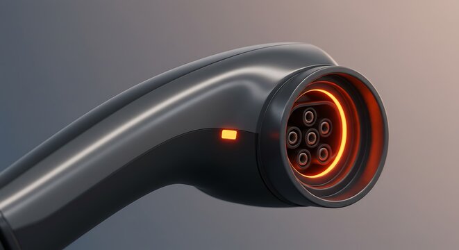 Electric vehicle charging connector detailed close up isolated against gradient