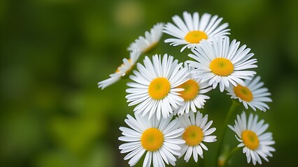 Fototapeta premium Fresh daisies in a simple bouquet, bathed in natural daylight with a soft green backdrop.