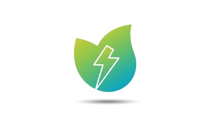 Eco friendly energy concept with green leaf and lightning bolt symbol