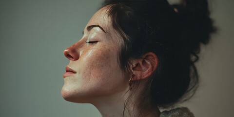Serene Portrait of a Young Woman with Freckles and Natural Beauty