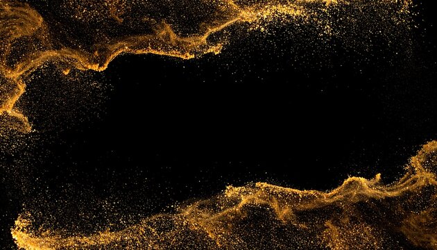 Golden particles frame on black background