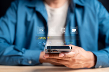 AI generate daily use with digital. artificial intelligence, smart app, idea creation, task automation, and communication tool.