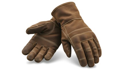 Rugged Brown Leather Work Gloves Isolated on White Background for Industrial Protection and DIY Tasks