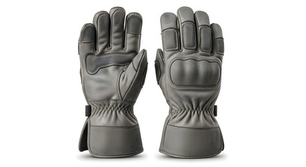 Pair of Dark Grey Tactical Protective Gloves with Reinforced Knuckles and Palms, Isolated on White Background