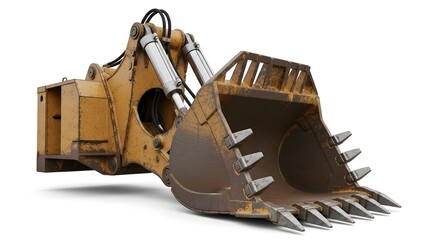 Robust Earthmoving Excavator Bucket with Digging Teeth, Industrial Heavy Equipment Component Isolated on White Background