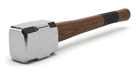 Heavy-Duty Sledgehammer with Robust Metal Head and Wooden Handle, Isolated on a Clean White Studio Background for Construction and Demolition Projects