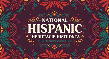 National hispanic heritage month celebration graphic design with floral ornaments