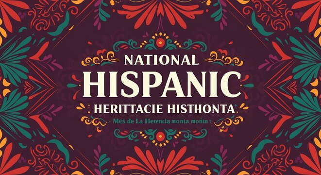 National hispanic heritage month celebration graphic design with floral ornaments