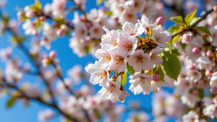 Cherry blossom flower spring branch blue sky delicate petal nature outdoor vibrant close up blooming fresh