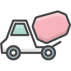 Illustration of a White Concrete Mixer Truck with Pink Concrete against a Transparent Background
