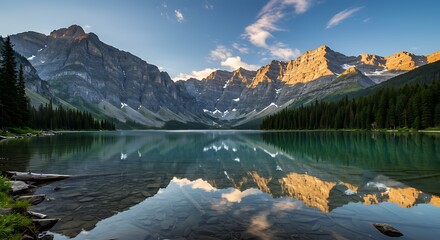 Serene mountain lake landscape featuring natural beauty and picturesque reflections