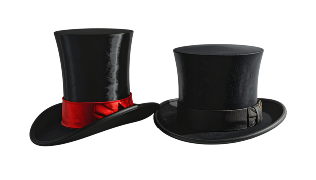  Formal Black Top Hat Bundle with Two Styles, isolated on transparent background.