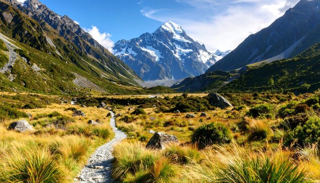 Mountain valley with a hiking trail