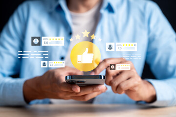 Customer rating and digital star review, product satisfaction, online review, business reputation, service feedback, and consumer approval.