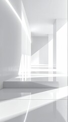Fototapeta premium Abstract Minimalist White Hallway with Light and Shadow in Modern Architecture