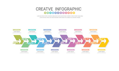 Infographic quarterly template for presentation 12 months in 4 quarter can be used for workflow layout, process diagram, flow chart.