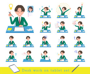 タブレット端末で学習するブレザー男子学生のセット