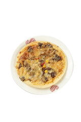 Italian Seafood Pizza with Cheese and Ham - Delicious Mediterranean Cuisine on White Plate