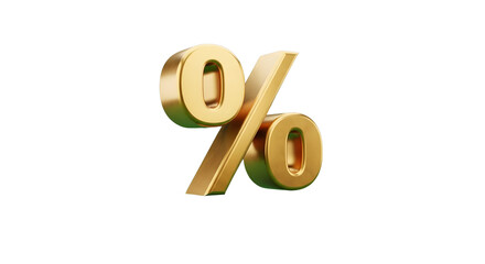 Golden percentage sign isolated on transparent background