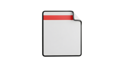 Blank document with red stripe isolated on transparent background for information