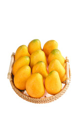 Fresh Xiaotainong Mangoes from Hainan China in Wicker Basket - Tropical Fruit Harvest