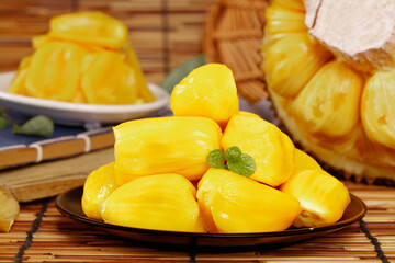 Fresh Honey Pineapple Chunks from Hainan - Sweet Golden Tropical Fruit Flesh on Bamboo Mat
